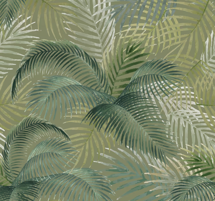 Papel pintado verde patrón hojas tropicales - TenVinilo