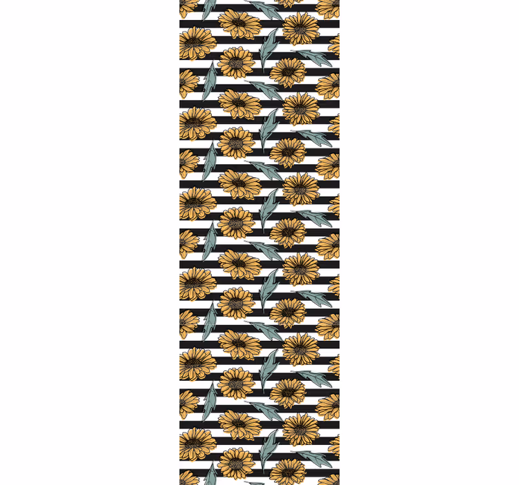 Papel tapiz floral rayas de girasol - TenVinilo