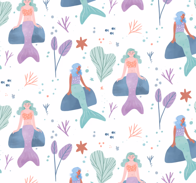 Papel pintado infantil Sirena sentada en la roca - TenVinilo