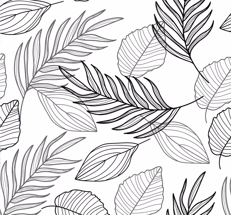 Papel pintado hojas en blanco y negro - TenVinilo