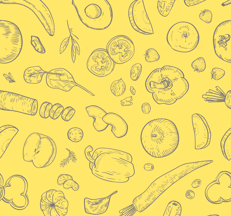 Papel pintado cocina Conjunto de frutas y verduras - TenVinilo
