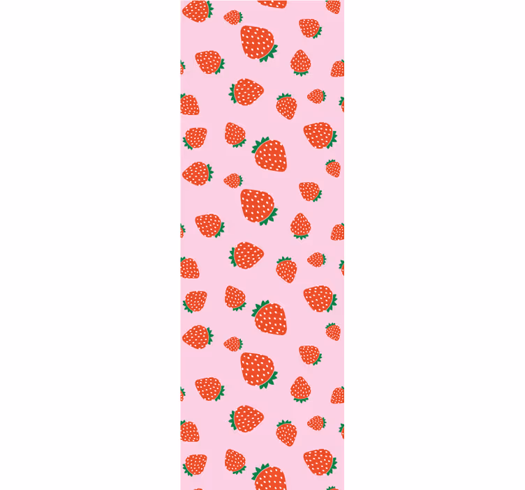 Papel pintado flores Patrón de fresas sobre fondo rosa - TenVinilo