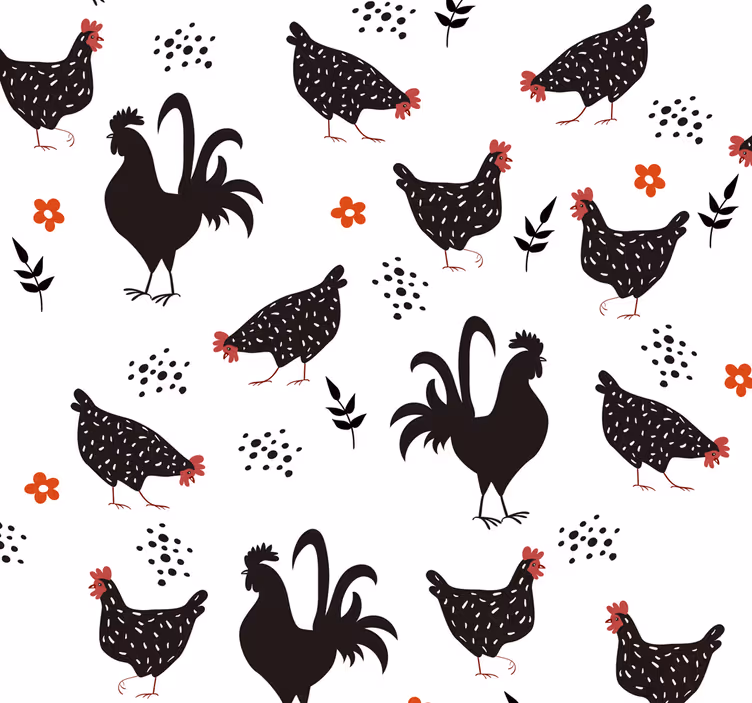 Papel pintado pájaros Gallo blanco y negro - TenVinilo