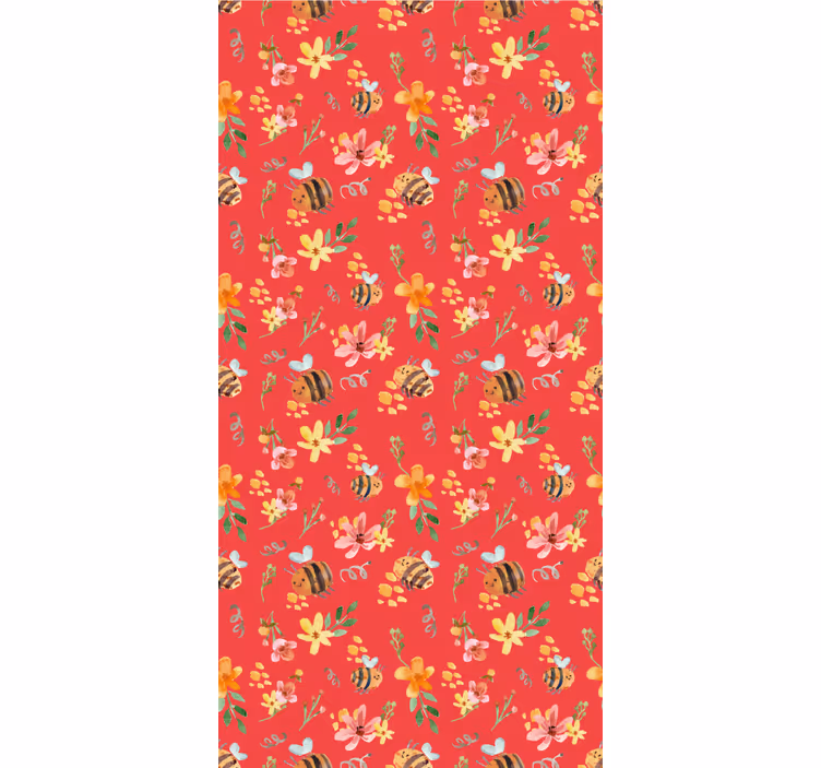 Papel tapiz flores patrón floral de abeja - TenVinilo