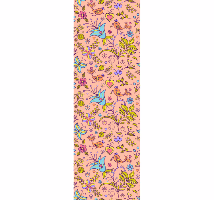 Papel tapiz ornamental motivo floral de pájaro - TenVinilo