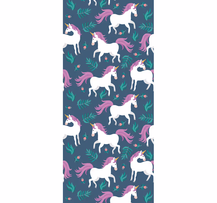 Papel pintado infantil Patrón plano unicornio azul - TenVinilo