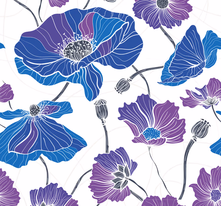 Papel pintado flores Flores de jardín azul y morado - TenVinilo
