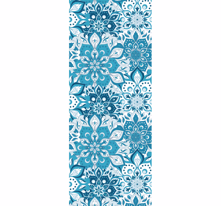 Papel pintado baño Patrón de mosaico oriental blanco y azul - TenVinilo
