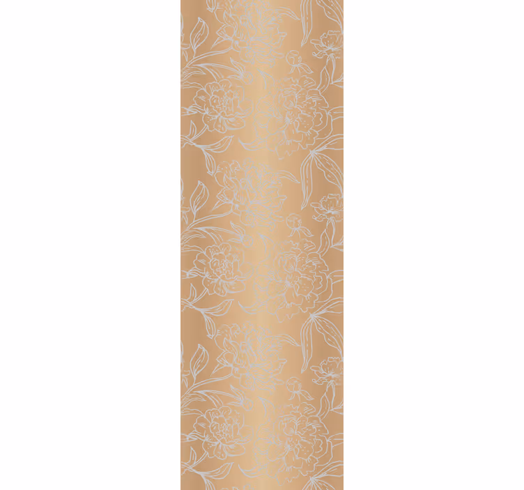 Papel pintado flores Patrón floral plateado sobre fondo dorado - TenVinilo