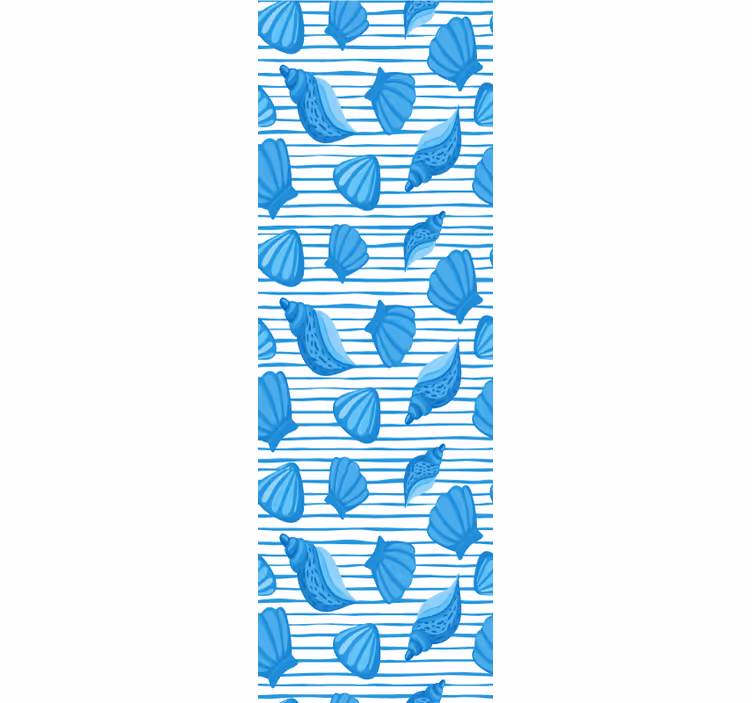 Papel pintado baño Conchas y rayas azules - TenVinilo