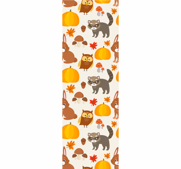 Papel pintado selva Búho mapache conejo calabaza - TenVinilo