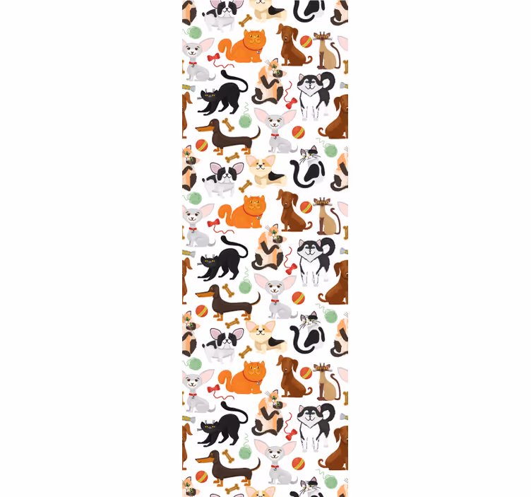 Papel pintado infantil Patrón de perros y gatos fondo blanco - TenVinilo