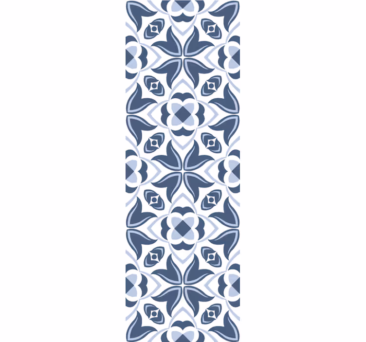Papel tapiz azulejos flores geométricas azules - TenVinilo