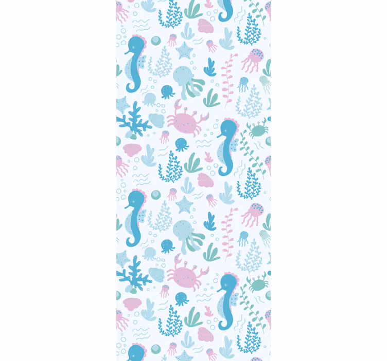 Papel pintado infantil Animales y plantas marinas de color pastel - TenVinilo
