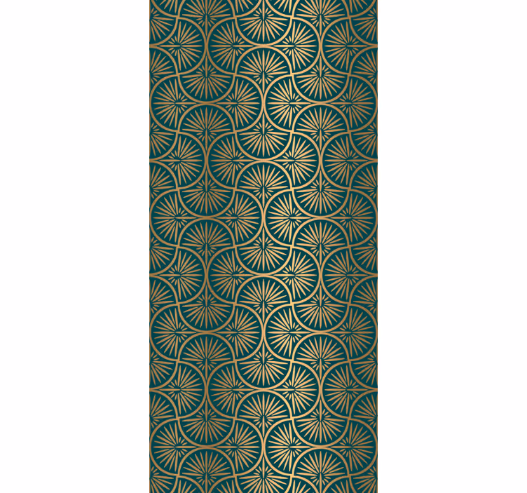 Papel pintado retro Estilo de decoración de arte turquesa y dorad - TenVinilo