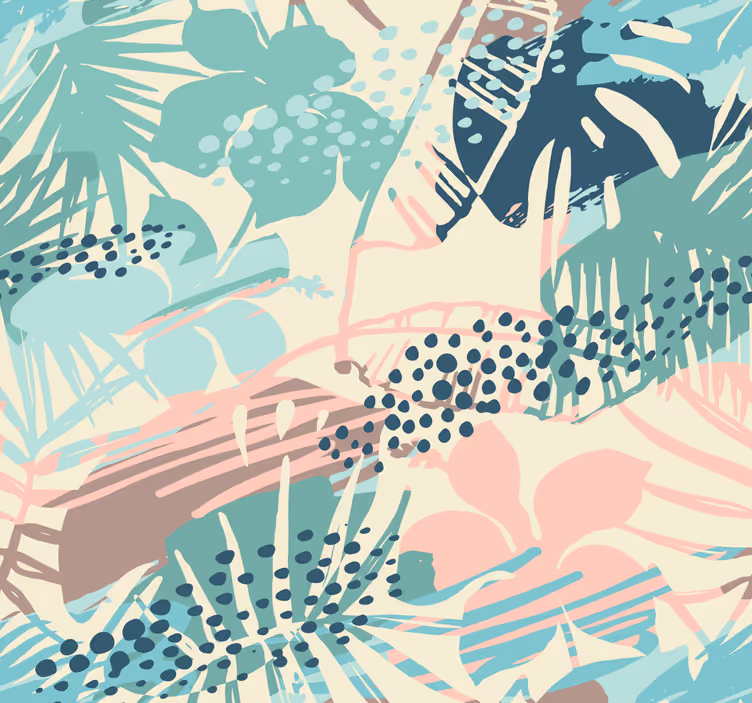 Papel pintado naturaleza Plantas flores y puntos diseño tropical - TenVinilo
