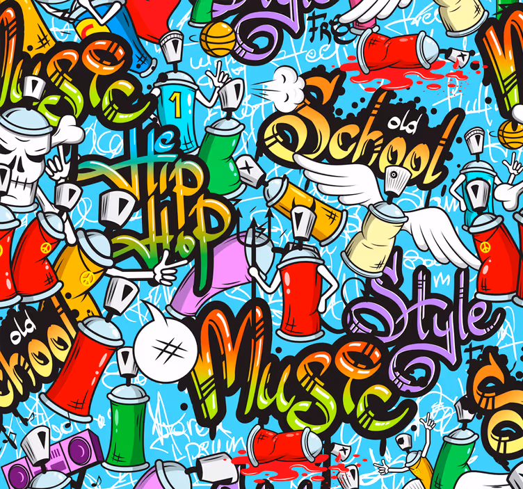 Papel pintado juvenil grafitti urbano azul - TenVinilo
