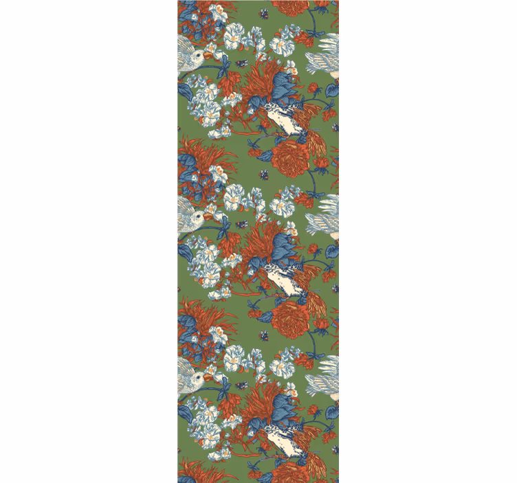 Papel tapiz flores pájaros entre flores - TenVinilo
