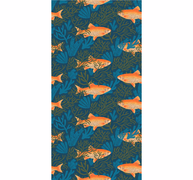 Papel tapiz peces motivo realista azul y naranja. - TenVinilo