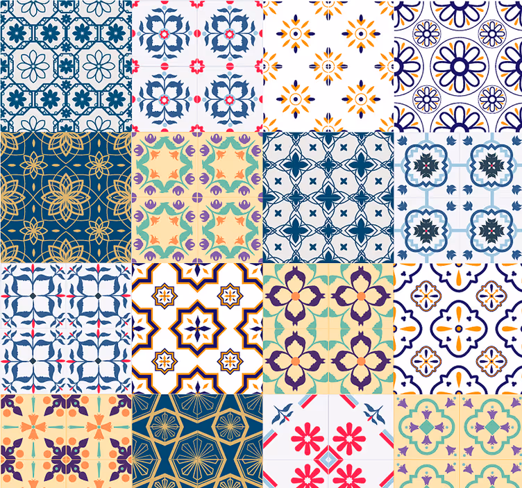 Papel azulejos portugueses de colores - TenVinilo