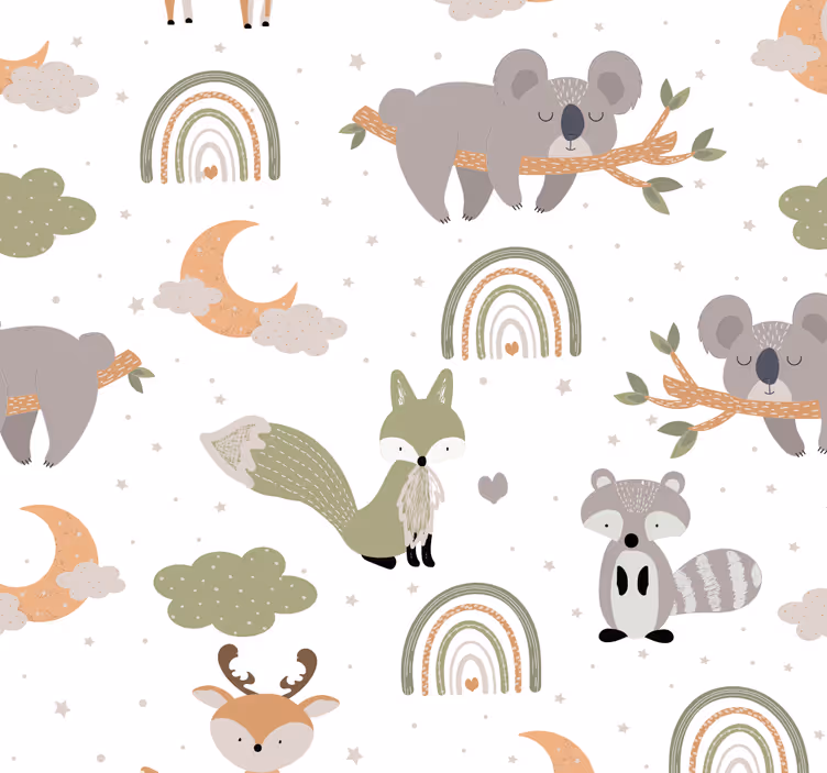 Papel habitación infantil patrón de animales escandinavos - TenVinilo