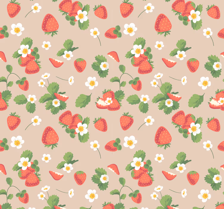 Comedor papel pintado fresas y flores - TenVinilo