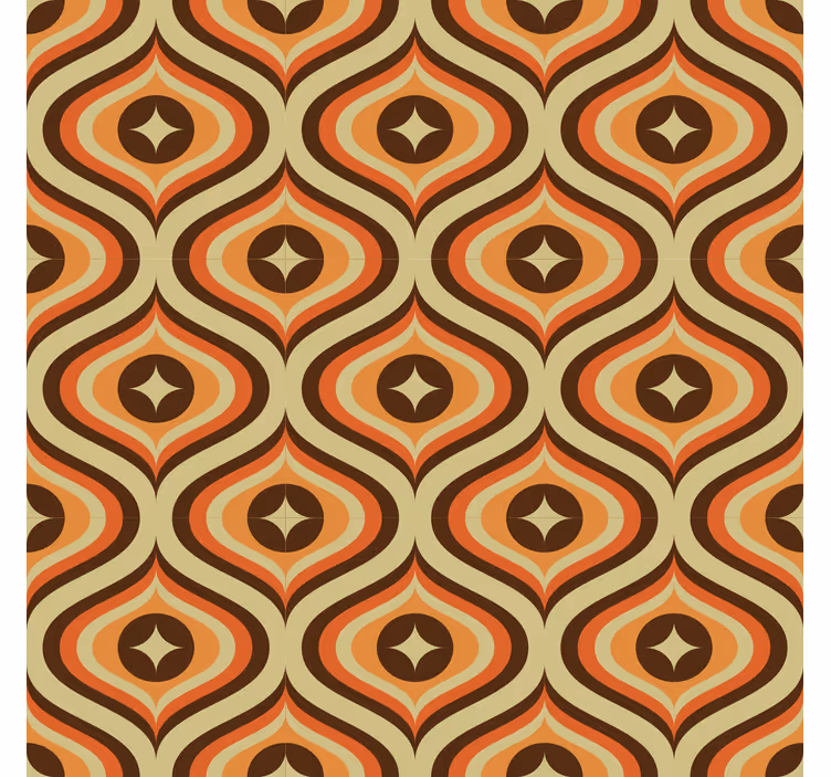 Papel de pared para salón retro naranja y marrón - TenVinilo
