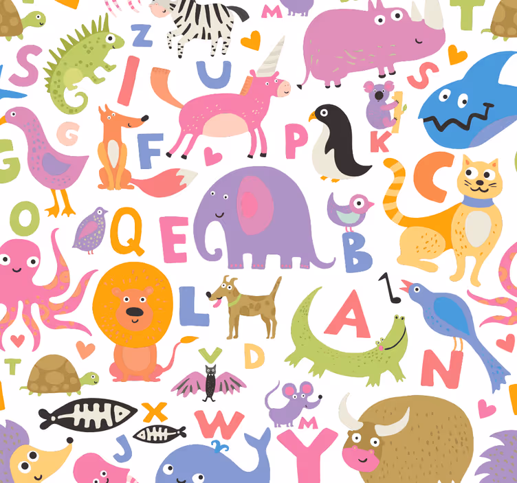 Papel tapiz infantil animales del alfabeto - TenVinilo