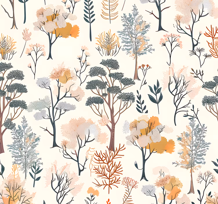 Papel tapiz paisaje patrón de árboles - TenVinilo
