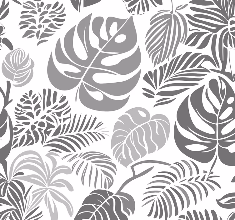 Papel tapiz gris hojas de monstera - TenVinilo