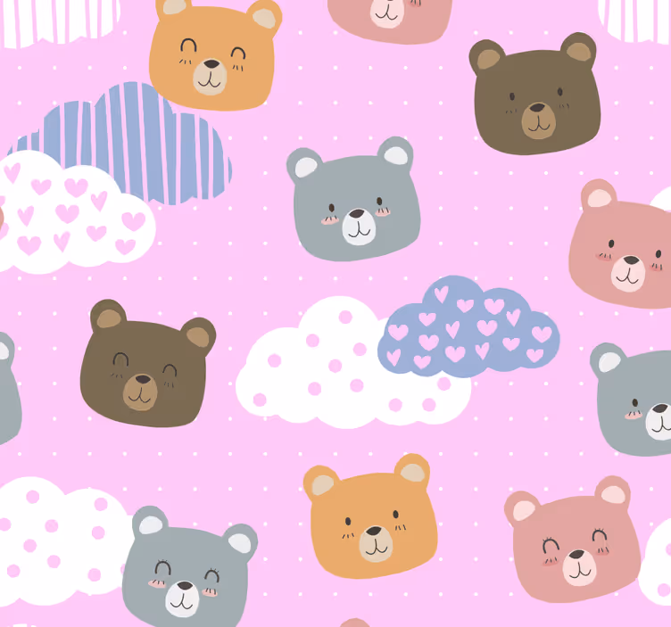 Papel tapiz bebé patrón de ositos de peluche - TenVinilo