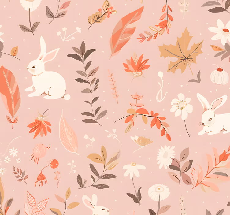 Papel tapiz rosa diseño de bosque de otoño - TenVinilo