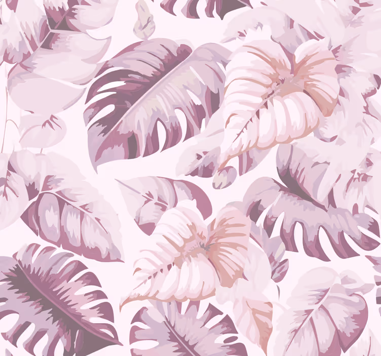 Papel tapiz rosa grandes hojas tropicales - TenVinilo