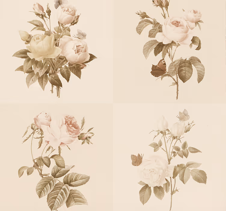 Papel tapiz entrada diseño de azulejos florales - TenVinilo