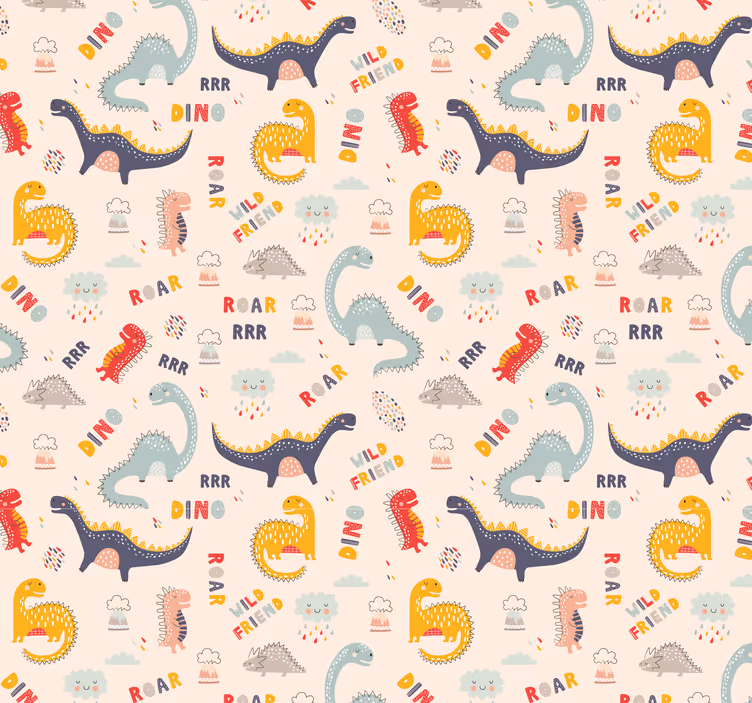 papel pintado infantil Dinosaurios coloridos con nombres. - TenVinilo