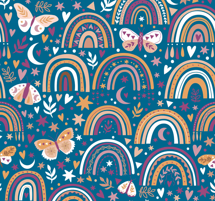Papel pintado infantil Patrón con arcoiris boho - TenVinilo