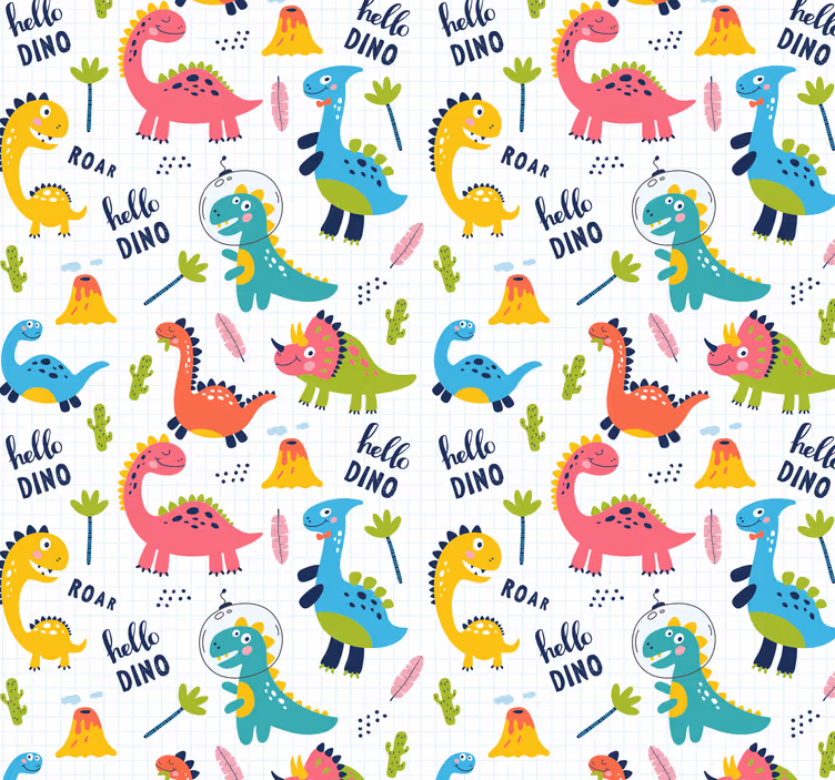 Papel pintado patrón de dinosaurio multicolor - TenVinilo