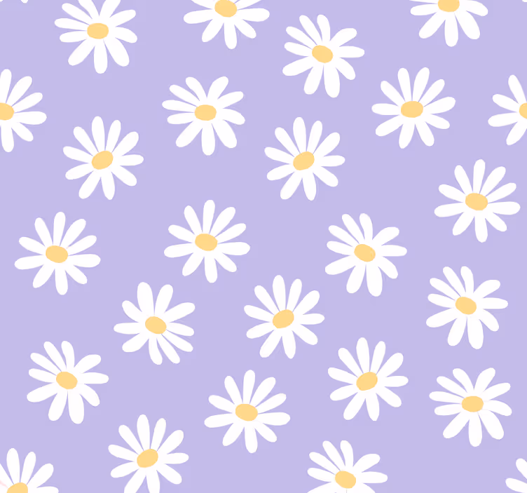 Papel pintado bebé flores blancas simples en lila - TenVinilo