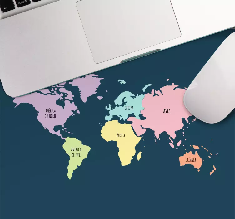 Alfombrilla ratón mapamundi Continentes colores pastel - TenVinilo