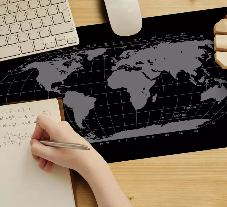 Alfombrilla raton mapamundi Negro - TenVinilo