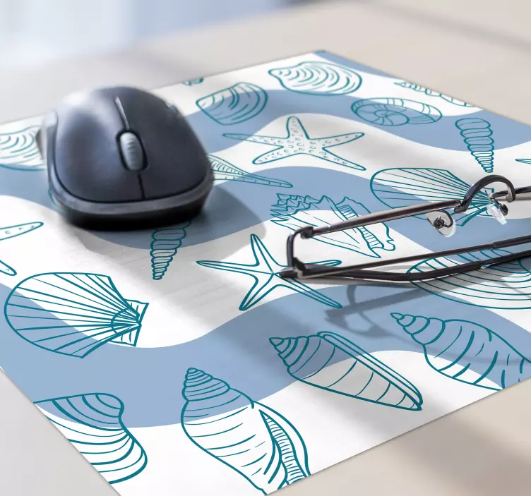 Alfombrilla ratón conchas marinas azules - TenVinilo