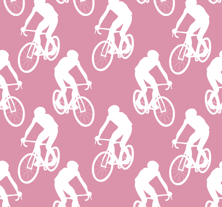 Cortina roller rosa con patrón de ciclistas blancos - TenVinilo