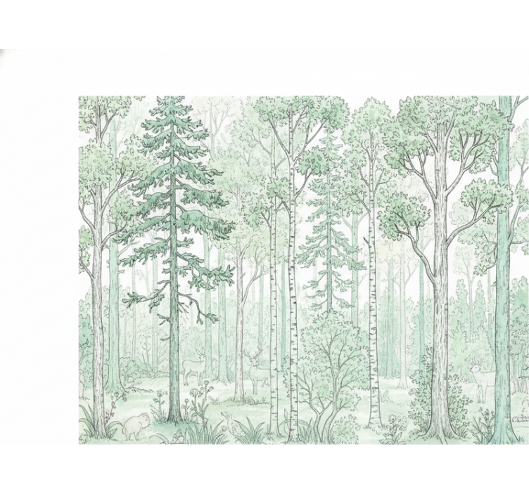 Cortina roller blanca bosque mint dibujado - TenVinilo