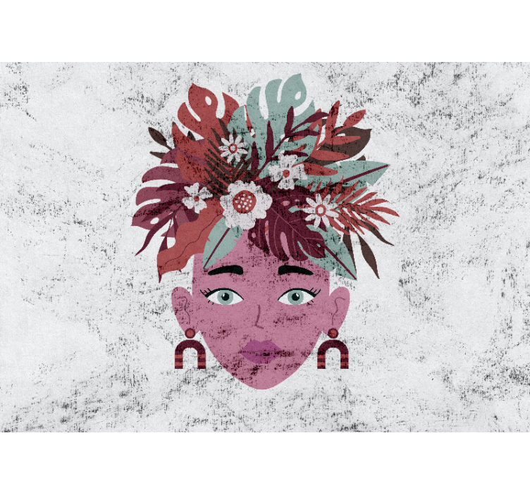 Cortina roller blanca diseño moderno de mujer y flores - TenVinilo