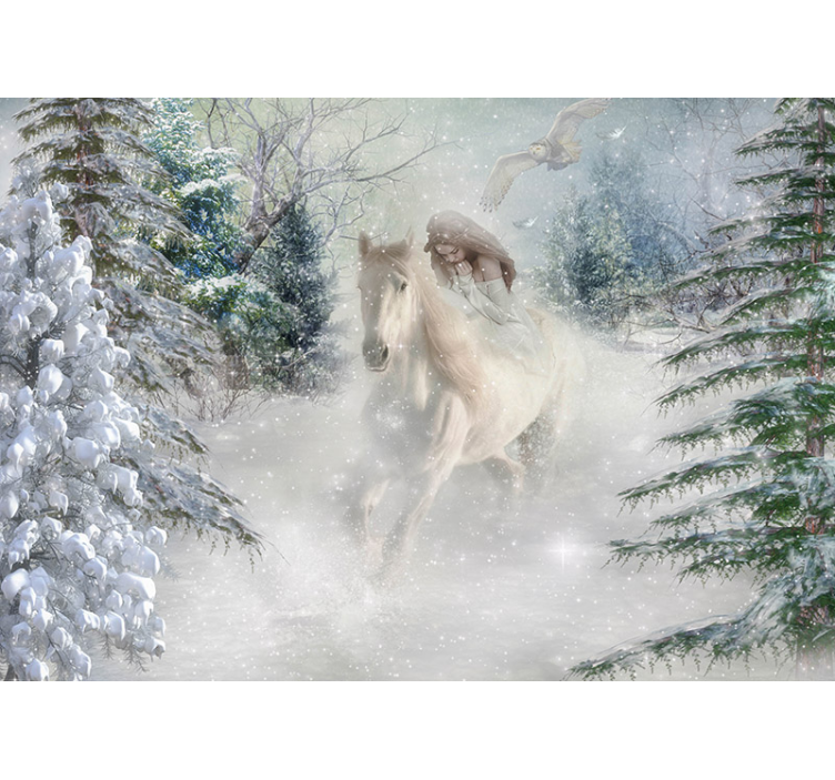 Cortina roller blanca fotomural con caballos en la nieve - TenVinilo
