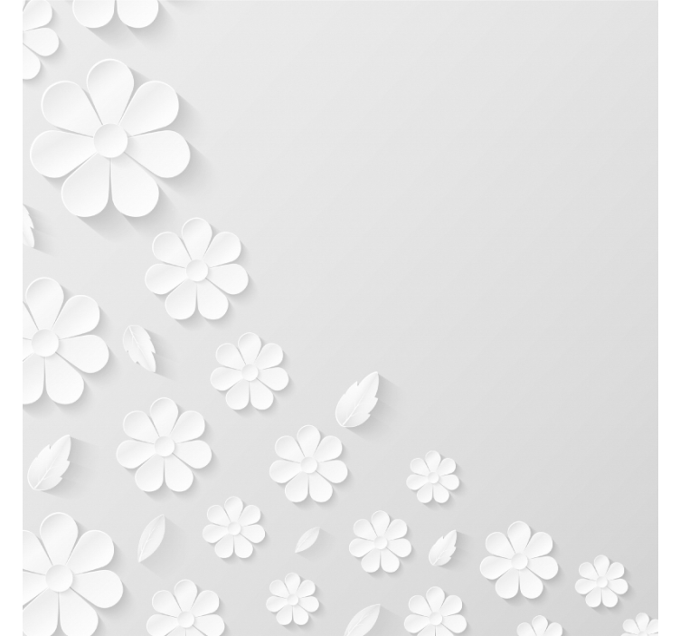 Cortina roller blanca fondo de flores de papel - TenVinilo