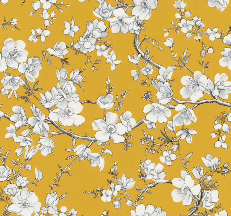 Cortina roller amarilla con estampado floral vintage - TenVinilo