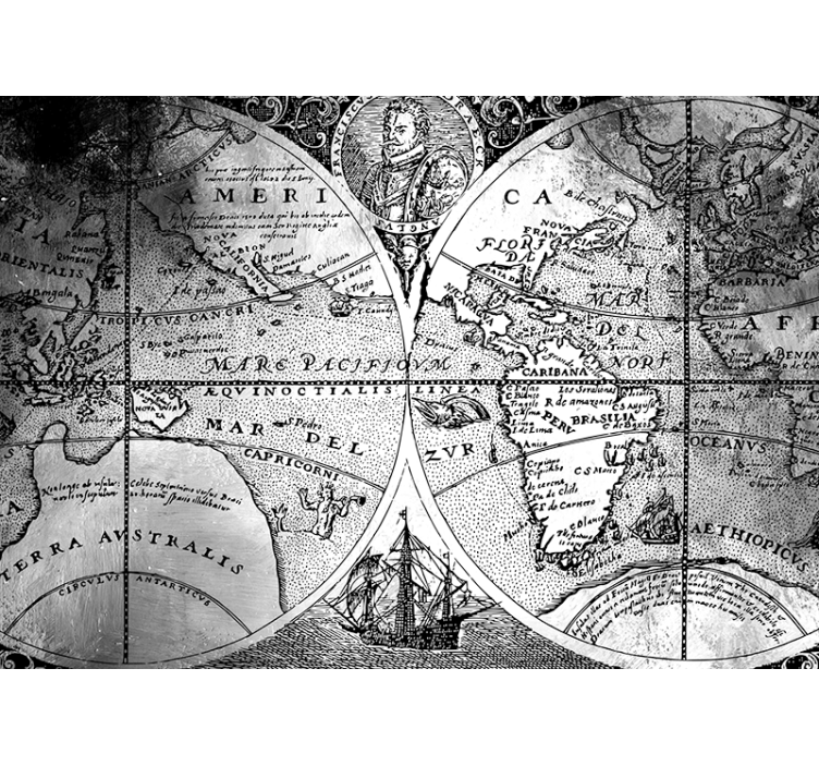 Cortina roller gris mapa del mundo en blanco y negro - TenVinilo
