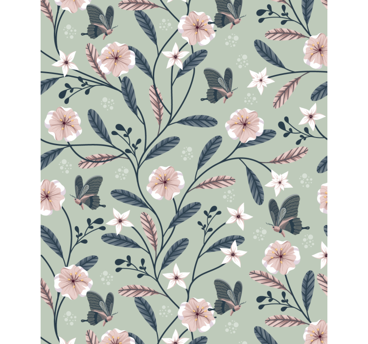 Cortina roller flores patrones florales de mariposas - TenVinilo