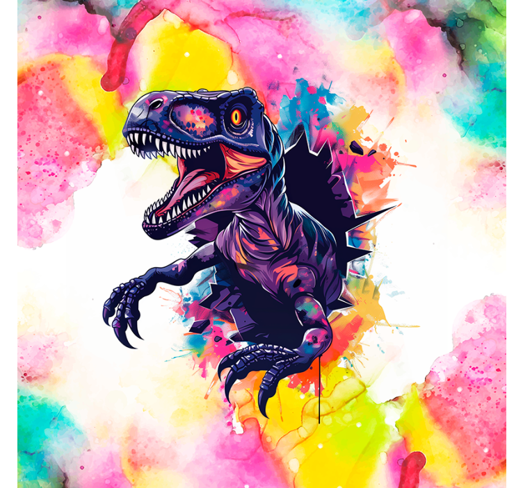 Estor de dinosaurios velociraptor de colores saturados - TenVinilo